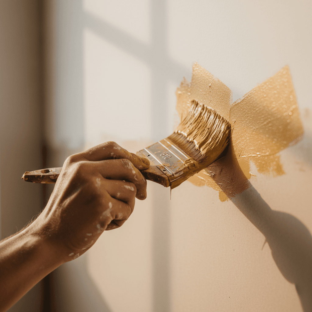 Painter applying interior paint with precision brush work