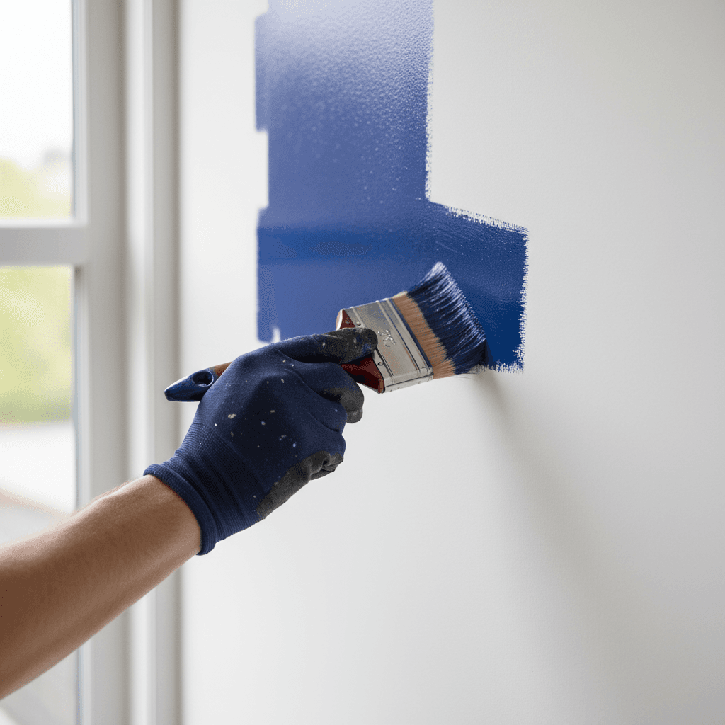 Professional painter carefully applying interior paint with precision brush technique